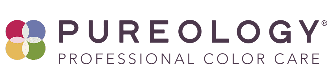 Pureology logo with colorful flower symbol.